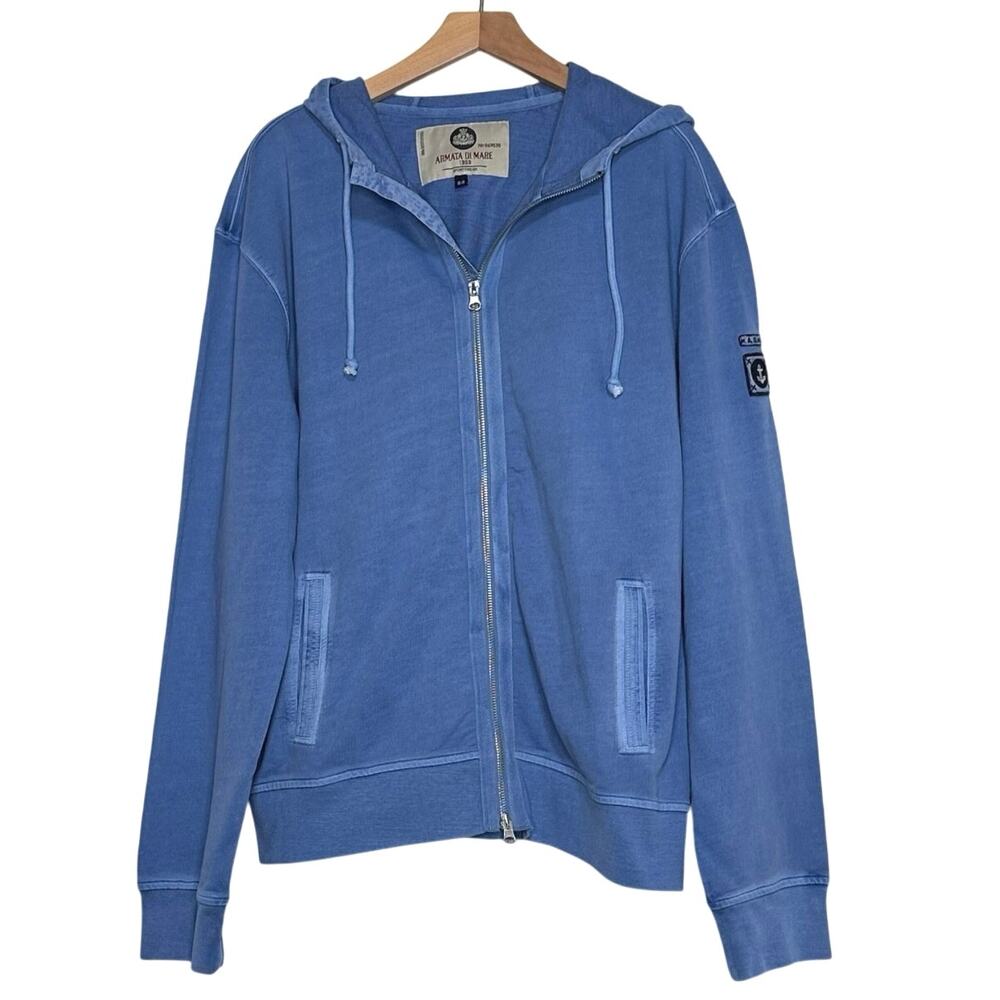 Armata Di‎ Mare Full Zip Hoodie Size 58 Blue Slim Fit Garment Dyed Nautical Logo